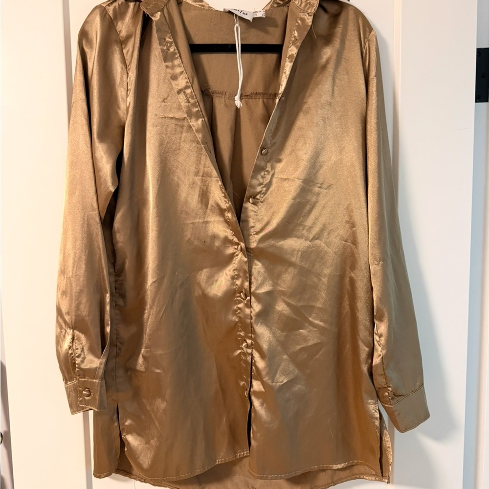 Princess Polly Gold Satin Shirt Dress